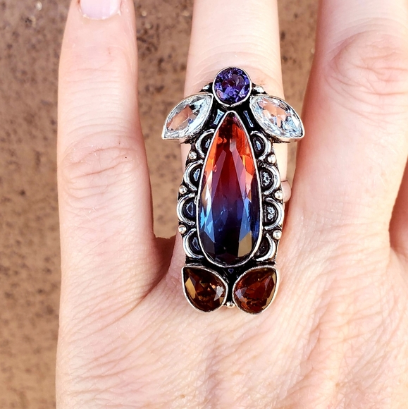 New Bi-Color Tourmaline 925 Silver Statement Ring. - Picture 10 of 12